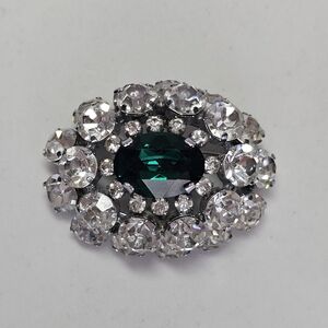 Elegant Silver and Green Crystal Brooch
